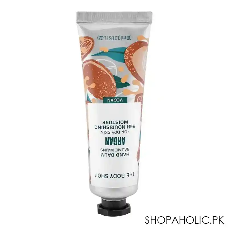 the body shop vegan argan 96 hours nourishing moisture hand balm, for dry skin, 30ml main image