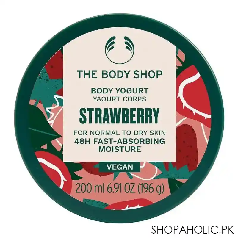 the body shop vegan strawberry 48 hours fast absorbing moisture body yogurt, for normal to dry skin, 200ml image3