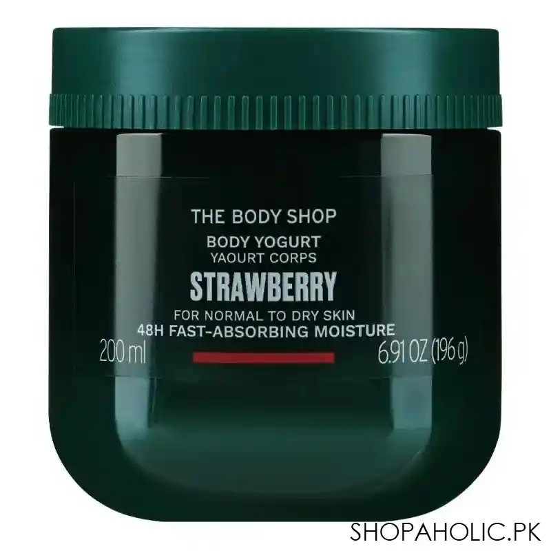 the body shop vegan strawberry 48 hours fast absorbing moisture body yogurt, for normal to dry skin, 200ml main image