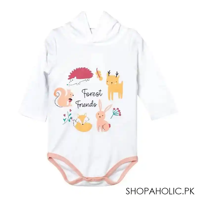 the nest autumn forest long sleeve bodysuit with hood, white main image