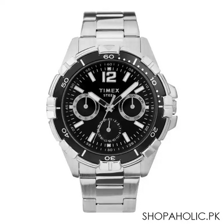 timex men's black numeric round dial with chrome bracelet chronograph watch, tw2u70400 main image
