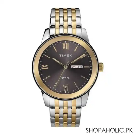 timex men's golden round dial with two tone bracelet analog watch, tw2t50500 main image