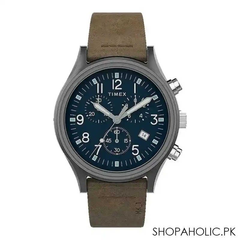timex men's grey round dial with brown strap chronograph watch, tw2t68000 main image