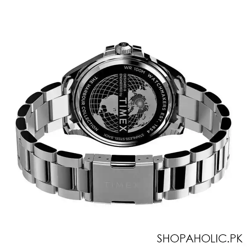 timex men's harborside coast 43mm chrome case red blue stainless watch, tw2u71900 image3