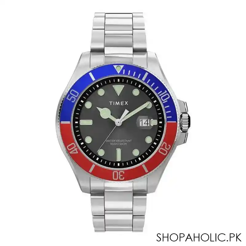 timex men's harborside coast 43mm chrome case red blue stainless watch, tw2u71900 main image