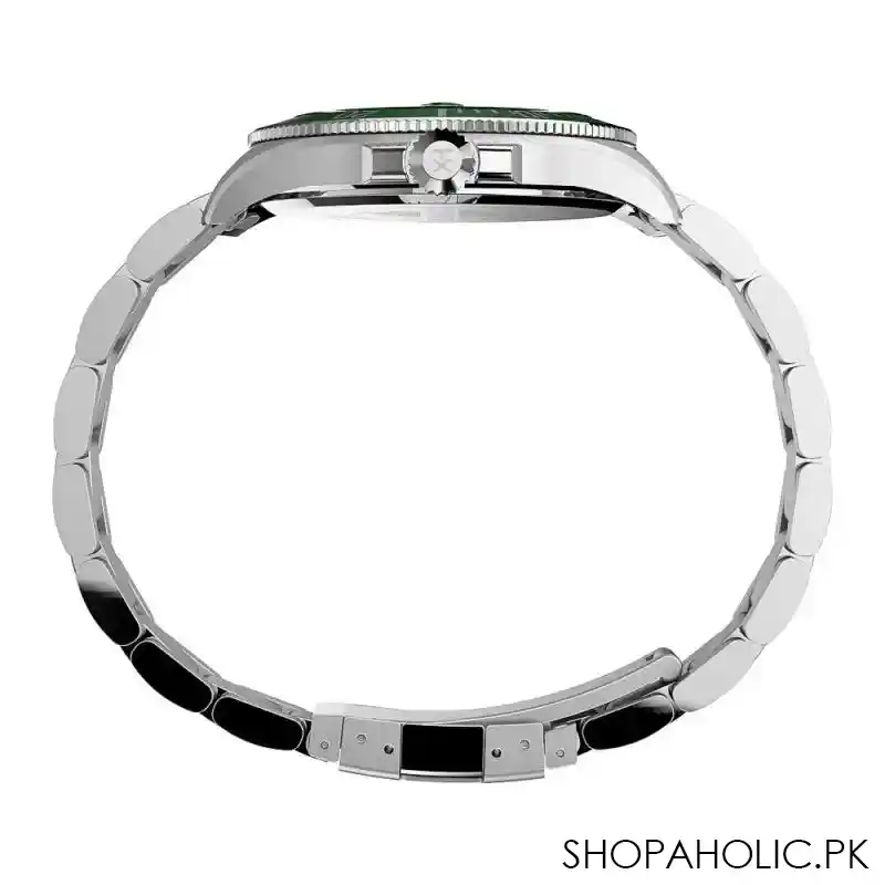 timex men's harborside coast 43mm chrome case silver green stainless watch, tw2u72000 image2