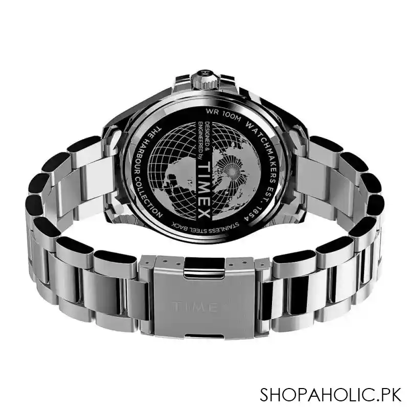 timex men's harborside coast 43mm chrome case silver green stainless watch, tw2u72000 image3