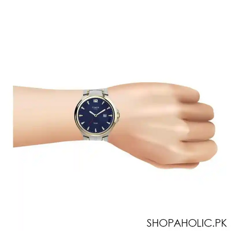 timex men's navy blue round dial with two tone bracelet analog watch, tw2v39700 image2