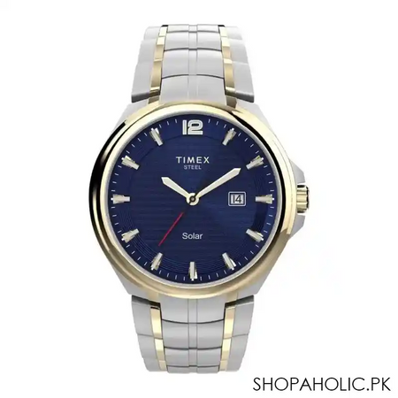 timex men's navy blue round dial with two tone bracelet analog watch, tw2v39700 main image