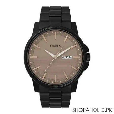 timex men's sand brown round dial with black bracelet analog watch, tw2v21000 main image