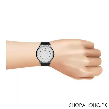 timex men's white round dial with plain black strap analog watch, tw2t66300 image2