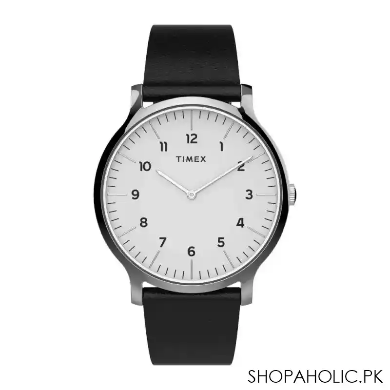 timex men's white round dial with plain black strap analog watch, tw2t66300 main image