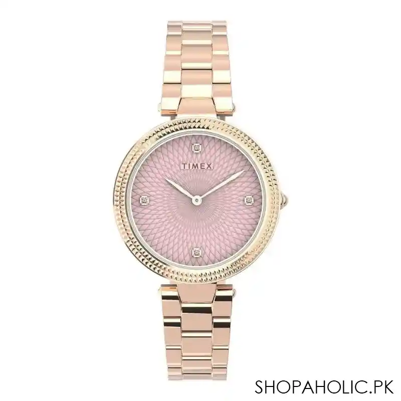 timex women's designed pink round dial with rose gold bracelet analog watch, tw2v24300 main image