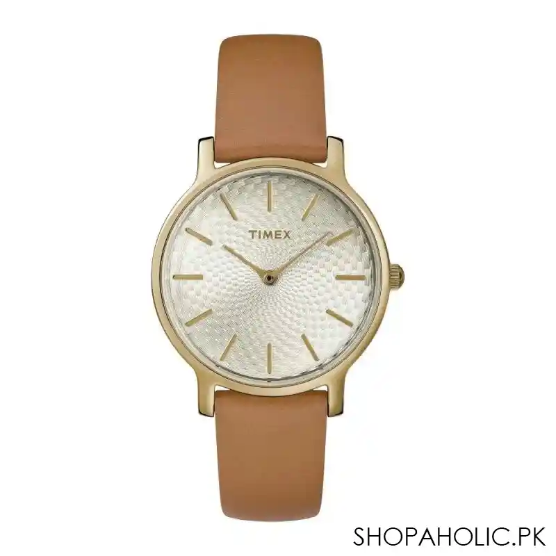 timex women's designed round dial with plain sand brown strap analog watch, tw2r91800 main image
