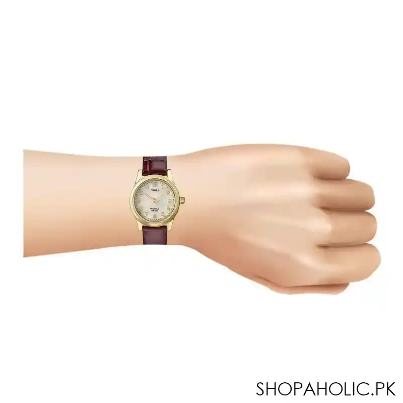 timex women's dress watch, elevated classic burgundy leather strap, t21693 image2