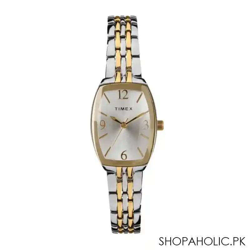 timex women's square dial with two tone bracelet analog watch, tw2t50200 main image