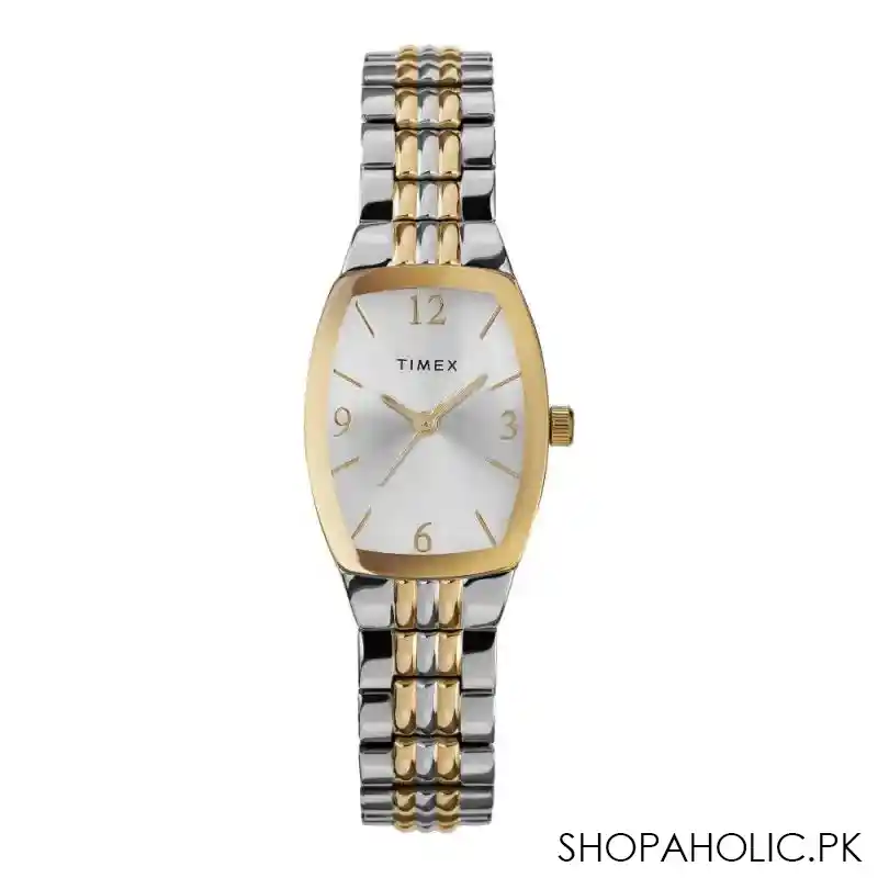 timex women's square gold dial & two tone bracelet analog watch, tw2v25500 main image