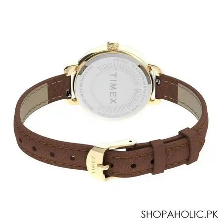 timex women's standard demi 30mm leather strap watch, golden tone, tw2u60000 image3