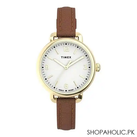 timex women's standard demi 30mm leather strap watch, golden tone, tw2u60000 main image