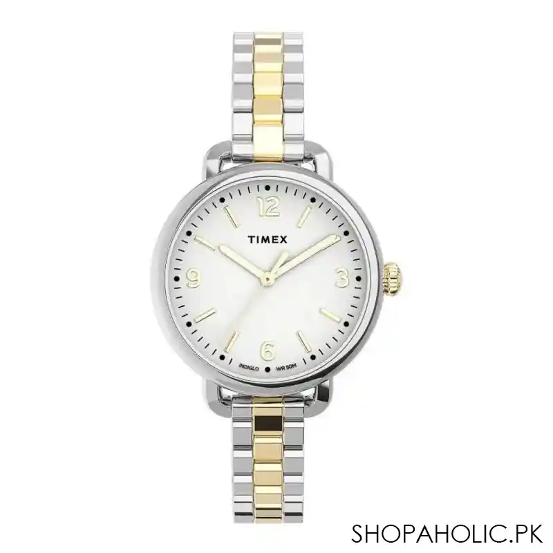 timex women's standard demi 32mm stainless steel bracelet watch, silver golden, tw2u60200 main image