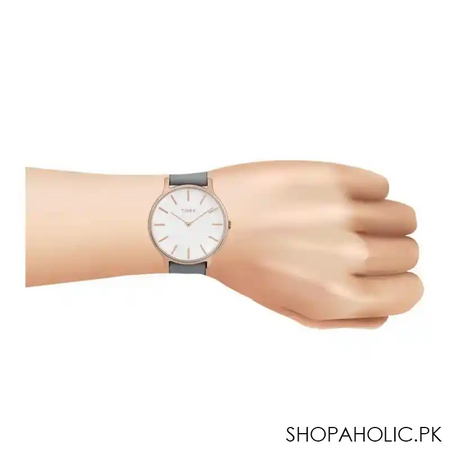 timex women's white round dial with chained silver strap analog watch, tw2t45400 image2