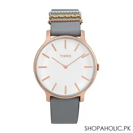 timex women's white round dial with chained silver strap analog watch, tw2t45400 main image