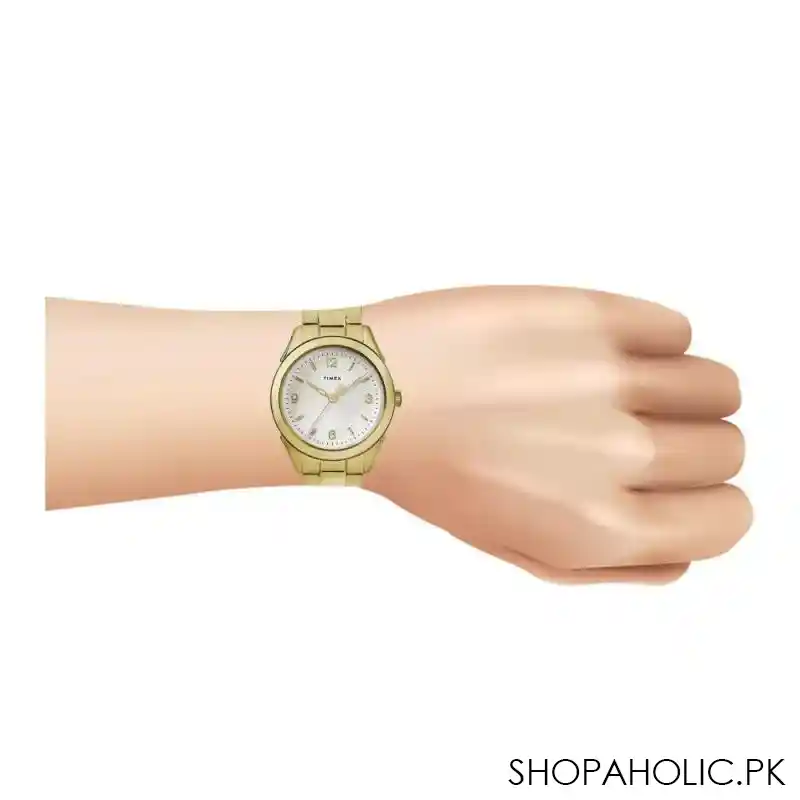 timex women's yellow gold round dial & bracelet analog watch, tw2r91400 image2