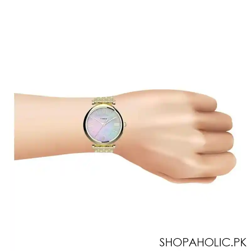 timex women's yellow gold round dial & bracelet analog watch, tw2t79100 image2