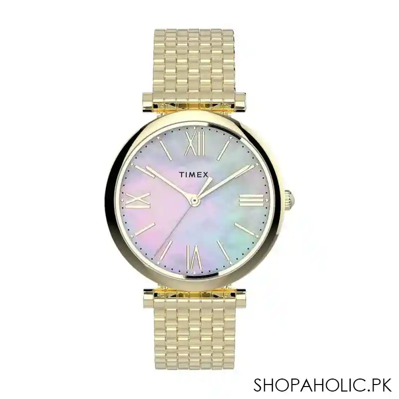timex women's yellow gold round dial & bracelet analog watch, tw2t79100 main image