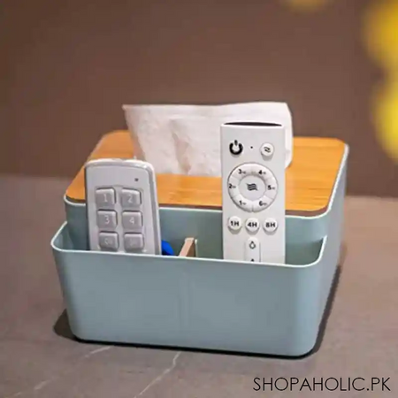 tissue box bamboo lid with multifunctional storage box for home and office image5