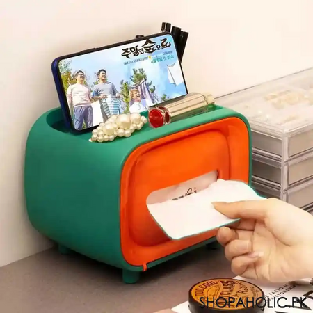 tissue box with cosmetics storage case and mobile holder main image