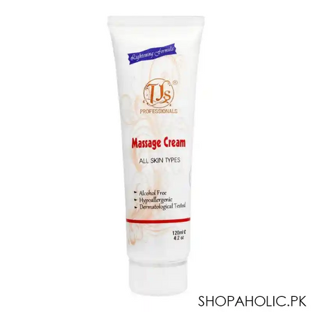 tjs professionals massage cream, alcohol free, all skin types, 120ml main image