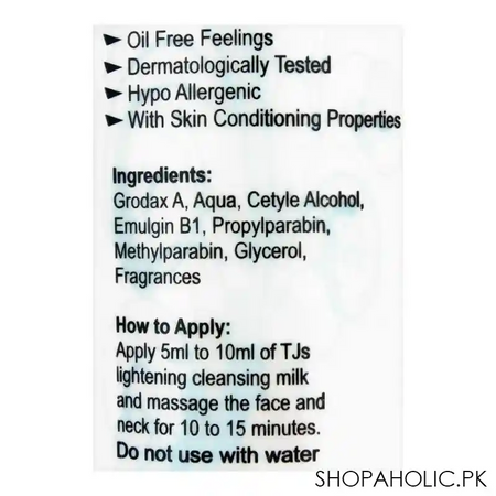 tjs professionals milk cleansing lotion, alcohol free, all skin types, 120ml image3