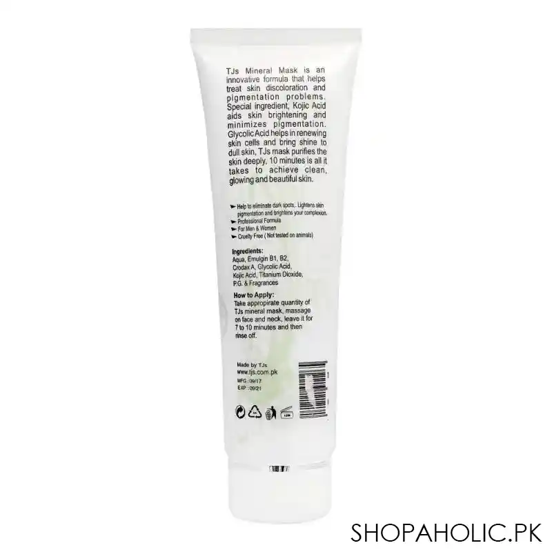 tjs professionals mineral face mask, alcohol free, all skin types, 120ml image2