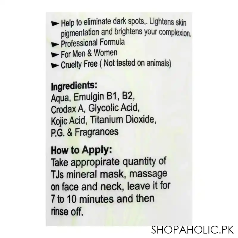 tjs professionals mineral face mask, alcohol free, all skin types, 120ml image3