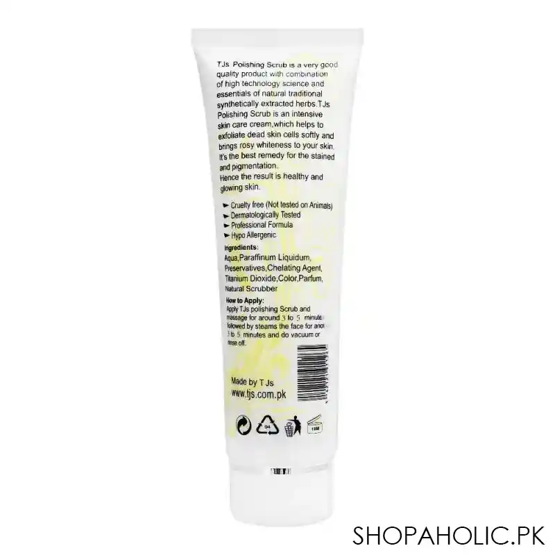 tjs professionals polishing scrub, alcohol free, all skin types, 120ml image2