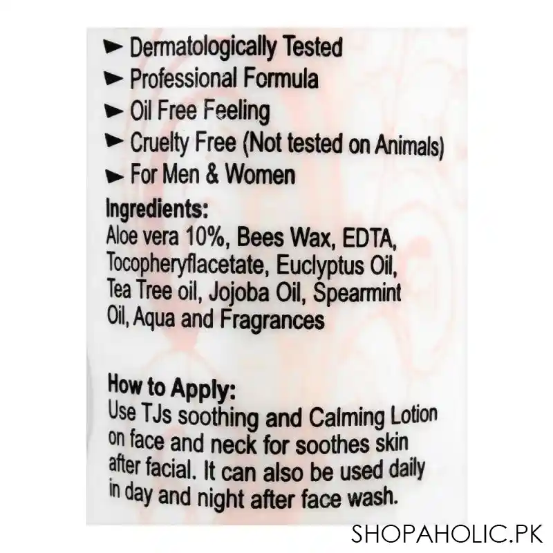 tjs professionals soothing & calming lotion, alcohol free, all skin types, 120ml image3