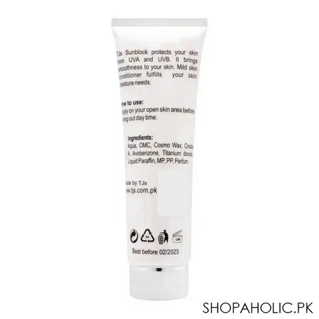 tjs professionals sun block, spf 40, all skin types, 120ml image2