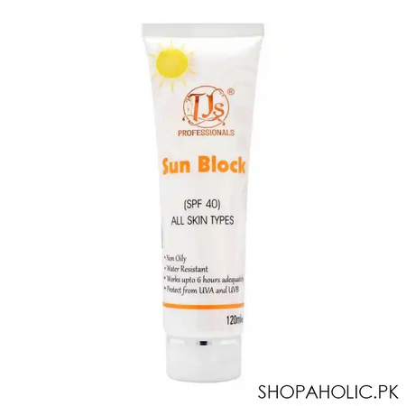 tjs professionals sun block, spf 40, all skin types, 120ml main image