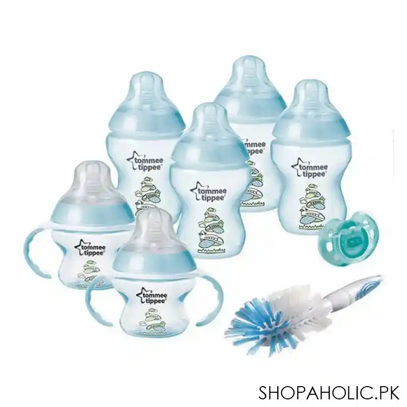 tommee tippee 0m+ decorated bottle starter set slow flow (blue)   423741 main image