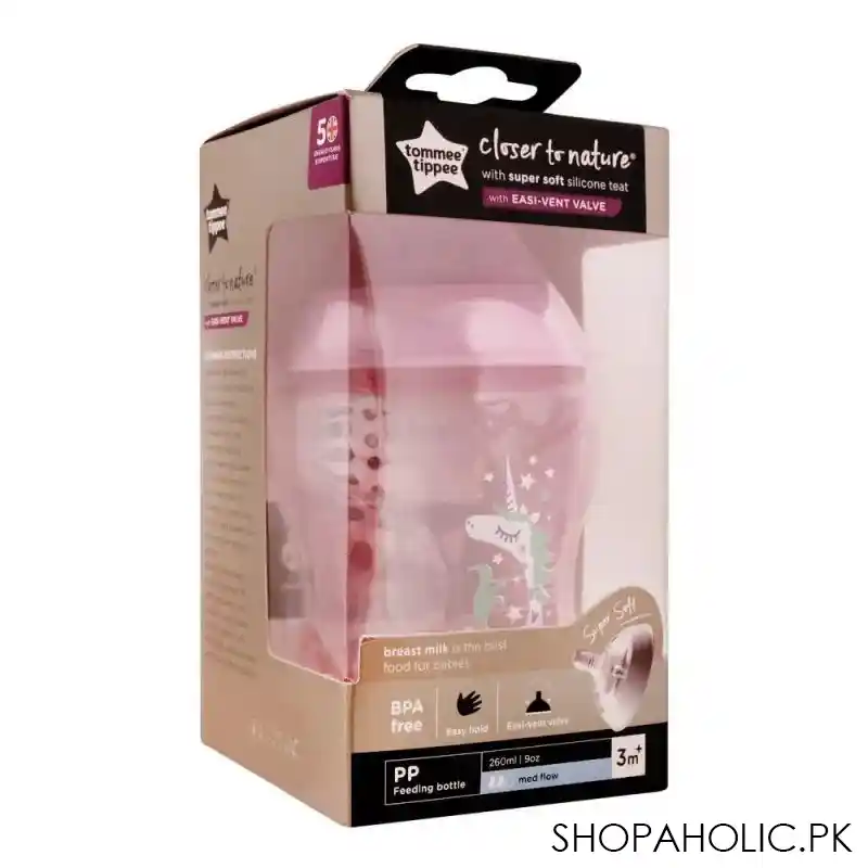 tommee tippee 3m+ medium flow decorated feeding bottle 260ml (pink)   422571/38 main image