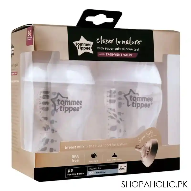 tommee tippee closer to nature feeding bottle, 260ml, 2's, 422112/38 main image