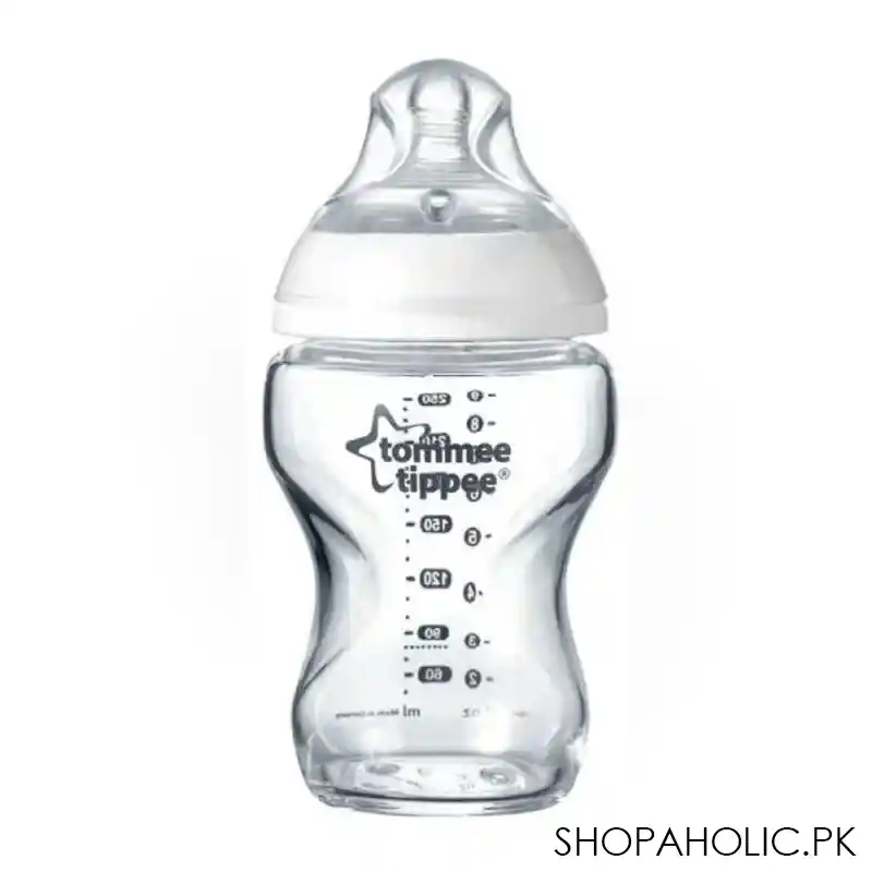 tommee tippee closer to nature pure glass med flow feeding bottle, 3m+, 250ml, 422782/38 main image
