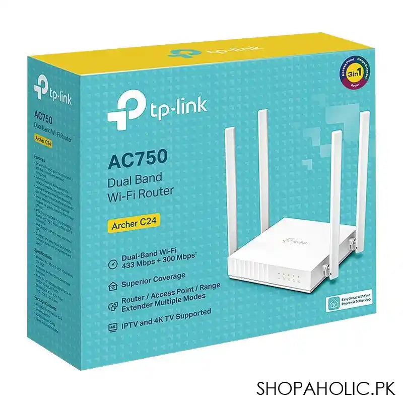 TP-Link AC750 Dual Band Wireless Router, 300Mbps, Archer C24 - Main Image