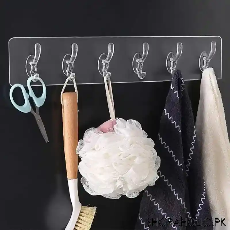 transparent 6 hooks self adhesive double hooks hanger image5