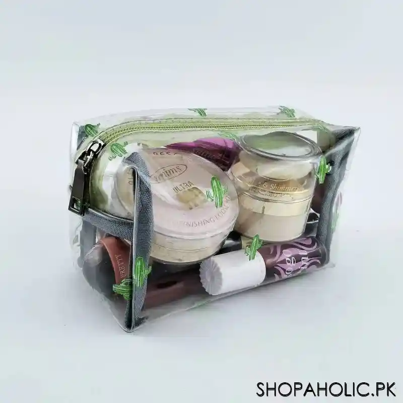transparent cactus printed cosmetic pouch main image