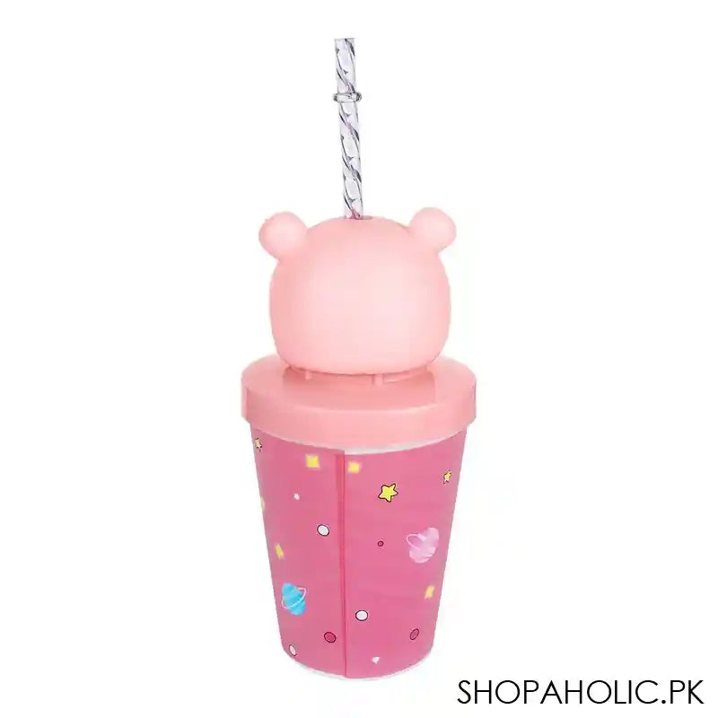 Trendy Happy Planet Plastic Glass With Lids & Straw, Travel Mug, 4.9in (H) x 3.7in (W), Pink - Image 2