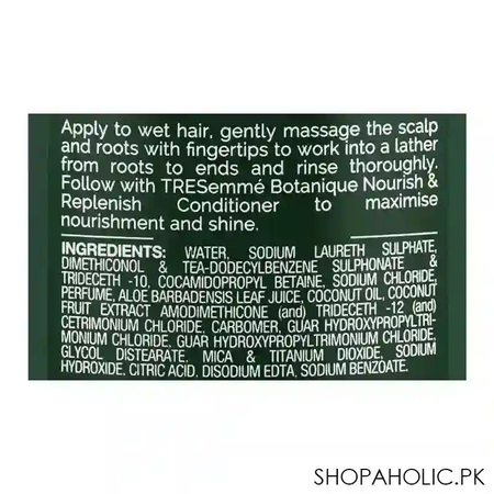tresemme botanique nourish & replenish coconut oil & aloe vera shampoo, for smooth, shiny & visible healthy hair, 360ml image3