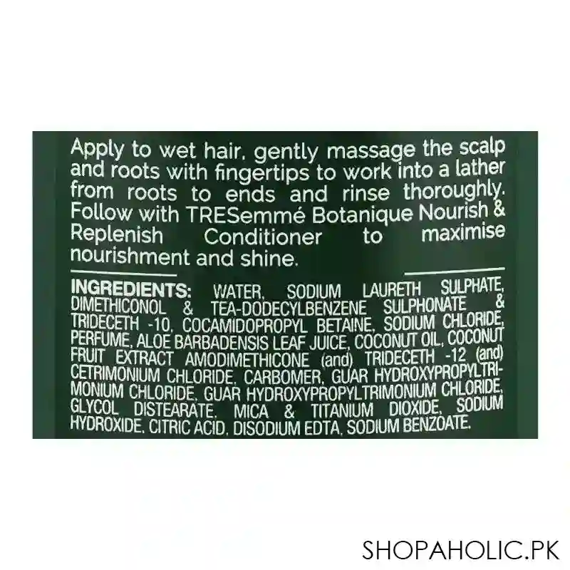 tresemme botanique nourish & replenish coconut oil & aloe vera shampoo, for smooth, shiny & visible healthy hair, 360ml image3