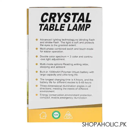 Triangle Crystal Table Lamp, Rechargeable, 12 Hours Of Charging, RGBW, Tactile Switch, 101247 - Image 6